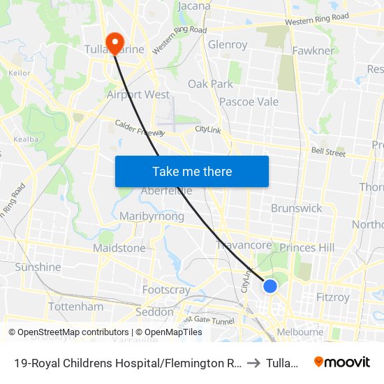 19-Royal Childrens Hospital/Flemington Rd (North Melbourne) to Tullamarine map