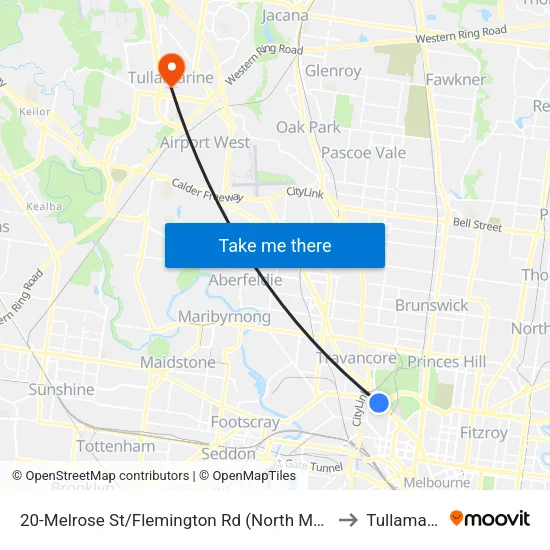 Melrose St/Flemington Rd #20 to Tullamarine map