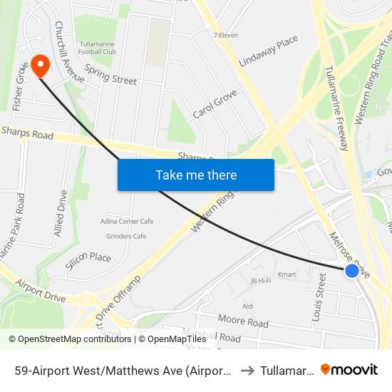 59-Airport West/Matthews Ave (Airport West) to Tullamarine map