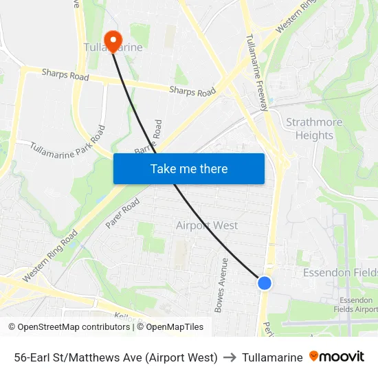 Earl St/Matthews Ave #56 to Tullamarine map