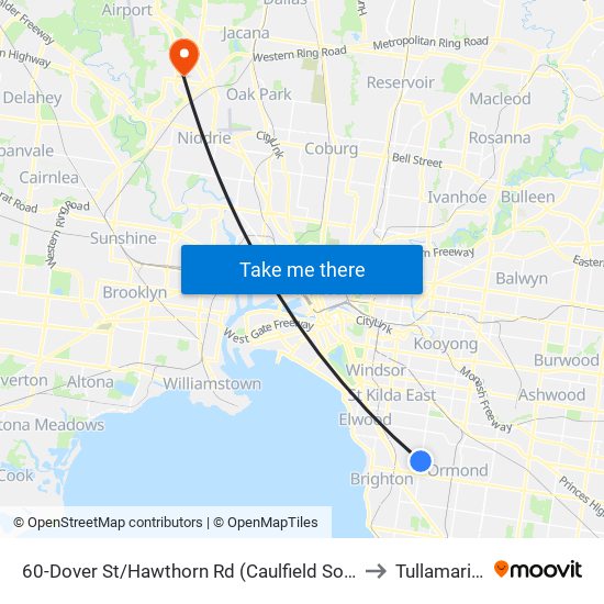 60-Dover St/Hawthorn Rd (Caulfield South) to Tullamarine map