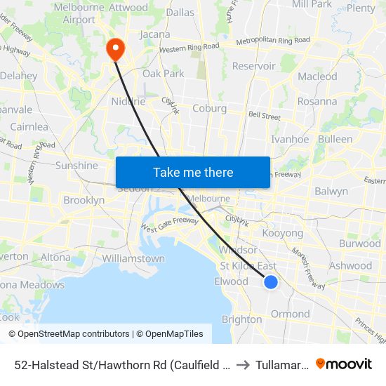 52-Halstead St/Hawthorn Rd (Caulfield North) to Tullamarine map