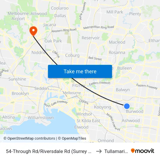 Through Rd/Riversdale Rd #54 to Tullamarine map