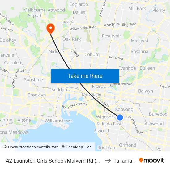Lauriston Girls School/Malvern Rd #42 to Tullamarine map