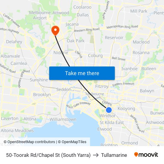 50-Toorak Rd/Chapel St (South Yarra) to Tullamarine map