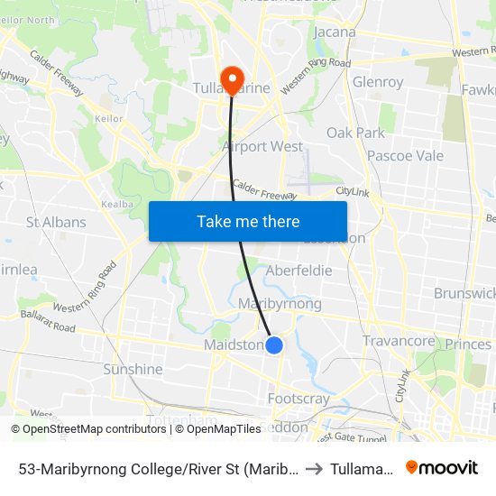 53-Maribyrnong College/River St (Maribyrnong) to Tullamarine map