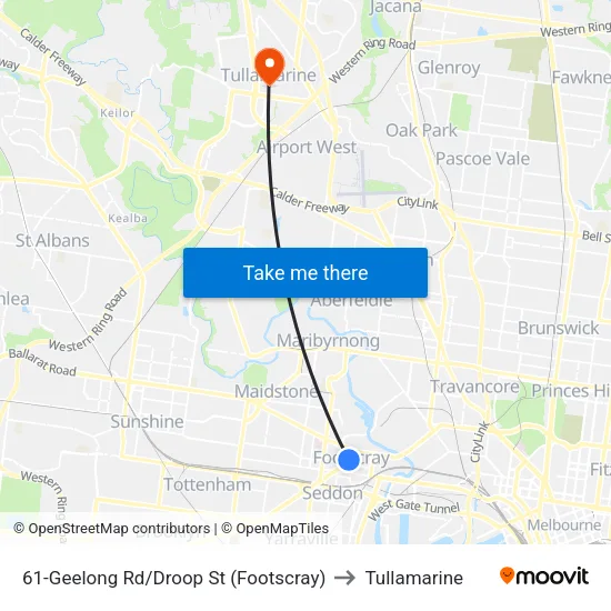 Geelong Rd/Droop St #61 to Tullamarine map
