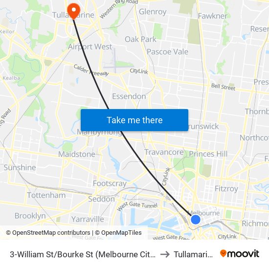 3-William St/Bourke St (Melbourne City) to Tullamarine map