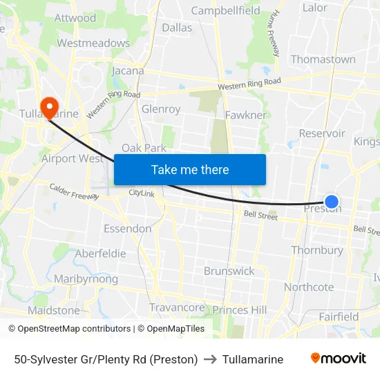 Sylvester Gr/Plenty Rd #50 to Tullamarine map