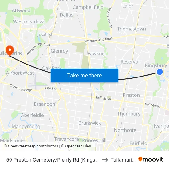 Preston Cemetery/Plenty Rd #59 to Tullamarine map
