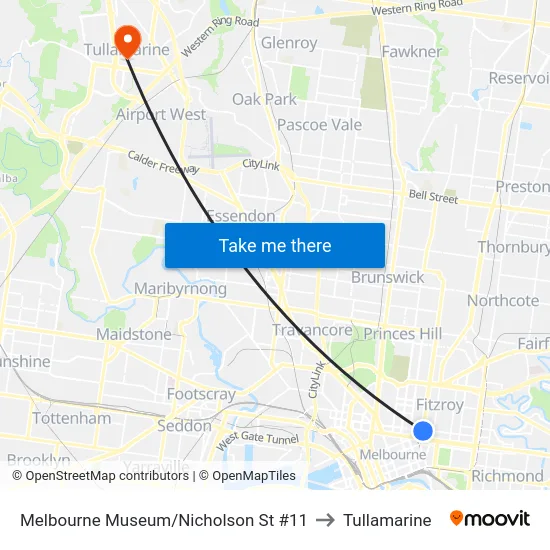 Melbourne Museum/Nicholson St #11 to Tullamarine map