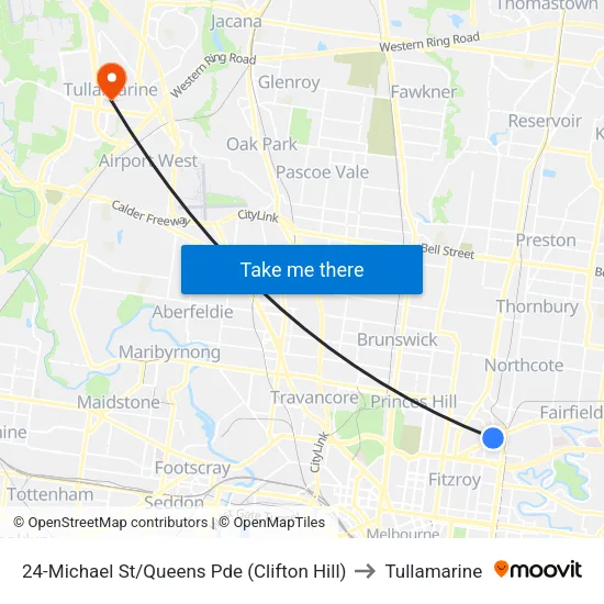 Michael St/Queens Pde #24 to Tullamarine map