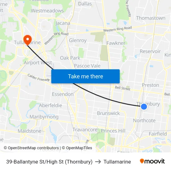 Ballantyne St/High St #39 to Tullamarine map