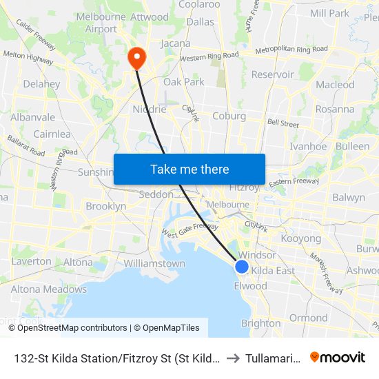 132-St Kilda Station/Fitzroy St (St Kilda) to Tullamarine map