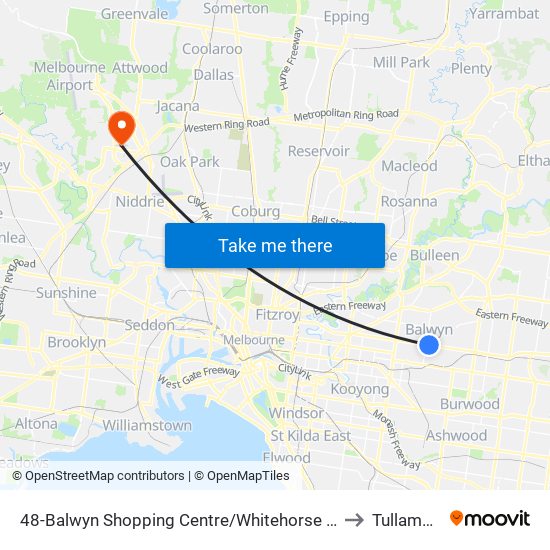 48-Balwyn Shopping Centre/Whitehorse Rd (Balwyn) to Tullamarine map