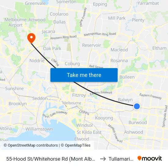 Hood St/Whitehorse Rd #55 to Tullamarine map