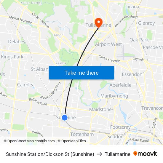 Sunshine Station/Dickson St (Sunshine) to Tullamarine map