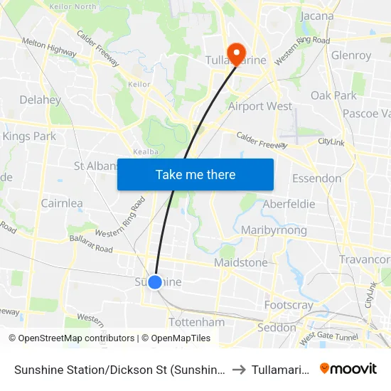 Sunshine Station/Dickson St to Tullamarine map