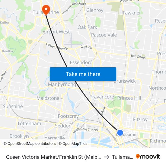 Queen Victoria Market/Franklin St (Melbourne City) to Tullamarine map