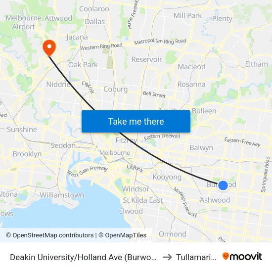 Deakin University/Holland Ave to Tullamarine map