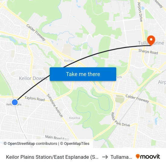 Keilor Plains Station/East Esplanade to Tullamarine map