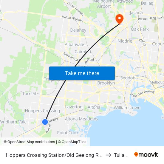 Hoppers Crossing Station/Old Geelong Rd (Hoppers Crossing) to Tullamarine map