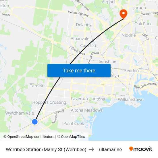 Werribee Station/Manly St to Tullamarine map