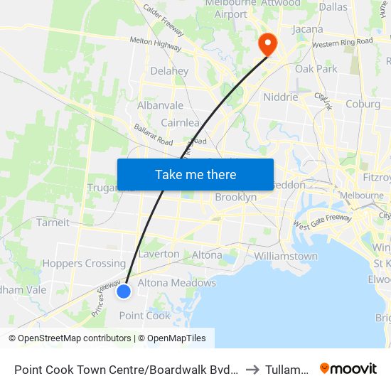 Point Cook Town Centre/Boardwalk Bvd (Point Cook) to Tullamarine map