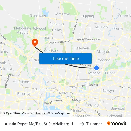Austin Repat Mc/Bell St to Tullamarine map