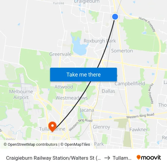 Craigieburn Station/Walters St to Tullamarine map