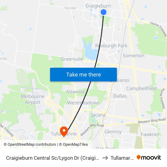 Craigieburn Central Sc/Lygon Dr (Craigieburn) to Tullamarine map