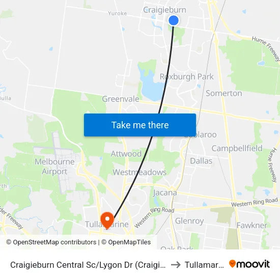 Craigieburn Central Sc/Lygon Dr to Tullamarine map
