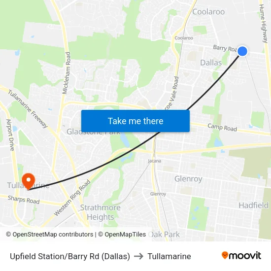 Upfield Station/Barry Rd to Tullamarine map