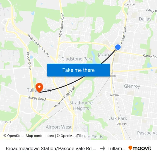 Broadmeadows Station/Pascoe Vale Rd to Tullamarine map