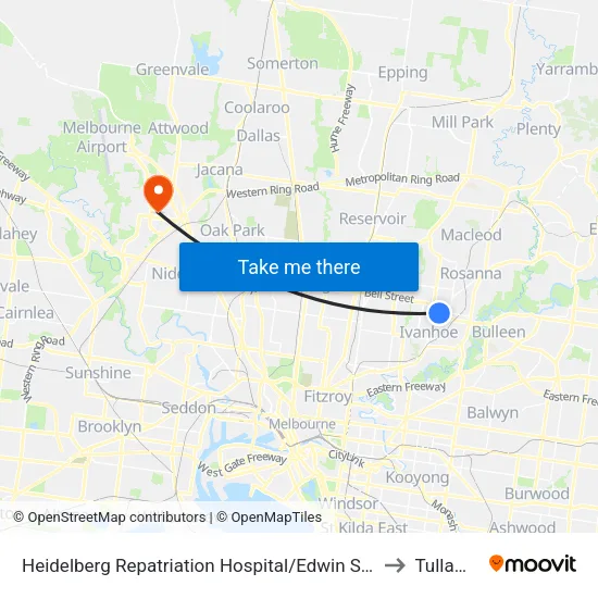 Heidelberg Repatriation Hospital/Edwin St to Tullamarine map