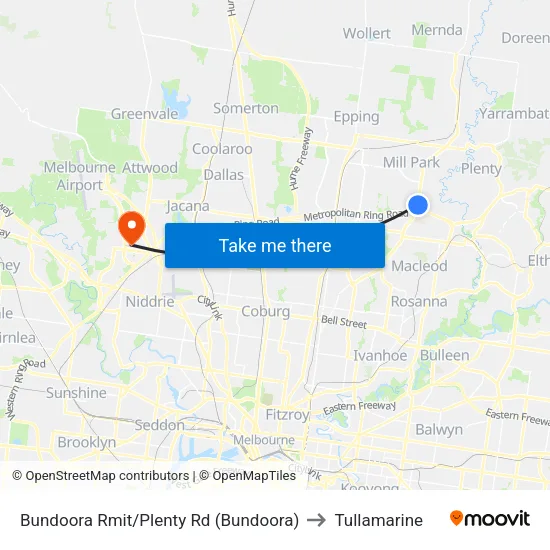Bundoora Rmit/Plenty Rd to Tullamarine map
