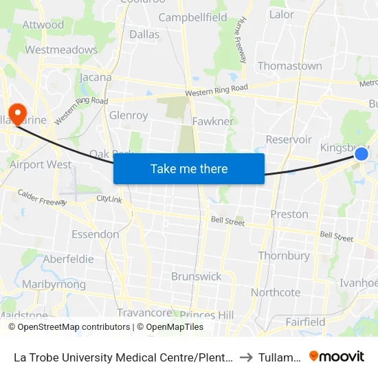 La Trobe University Medical Centre/Plenty Rd to Tullamarine map