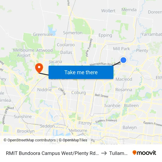 RMIT Bundoora Campus West/Plenty Rd to Tullamarine map