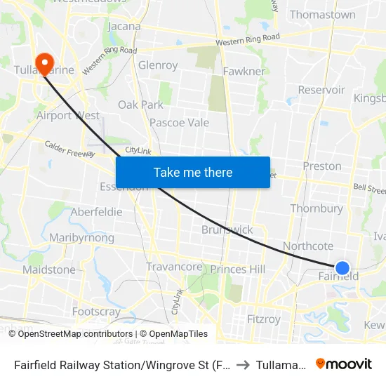 Fairfield Station/Wingrove St to Tullamarine map
