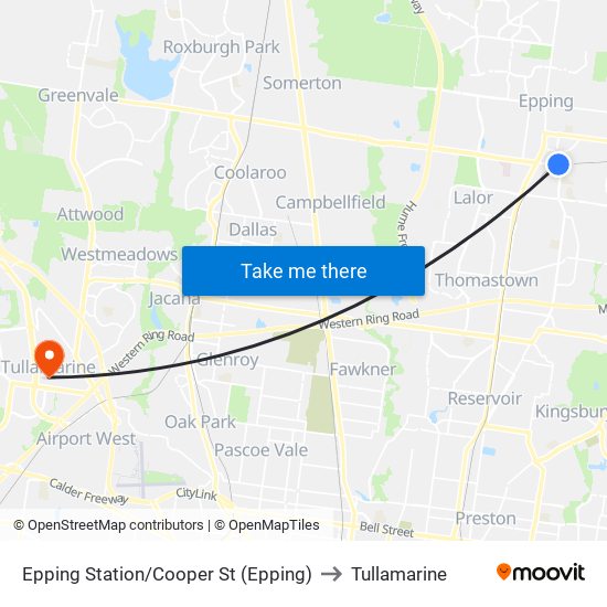 Epping Station/Cooper St (Epping) to Tullamarine map