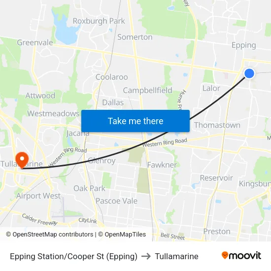Epping Station/Cooper St to Tullamarine map