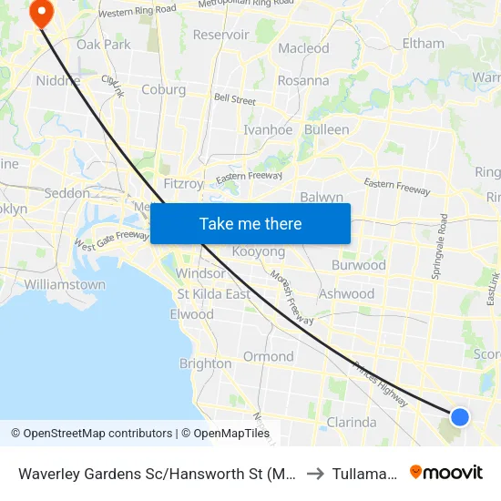 Waverley Gardens Sc/Hansworth St to Tullamarine map