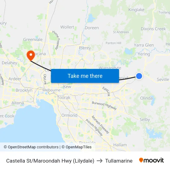 Castella St/Maroondah Hwy to Tullamarine map