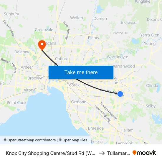Knox City Shopping Centre/Stud Rd to Tullamarine map