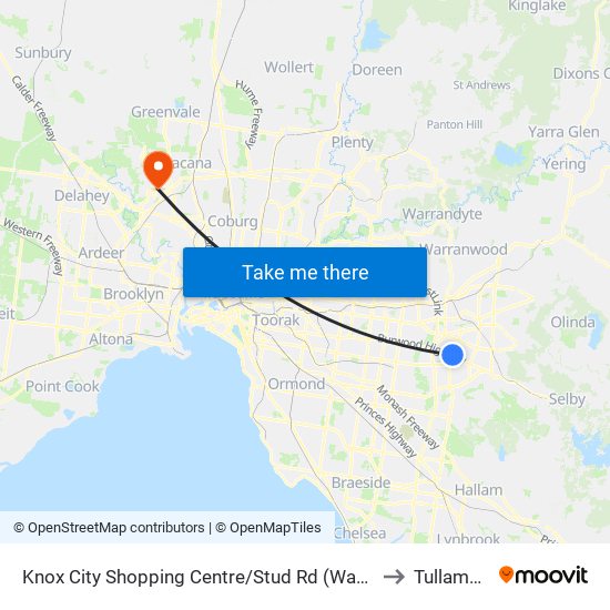 Knox City Shopping Centre/Stud Rd (Wantirna South) to Tullamarine map