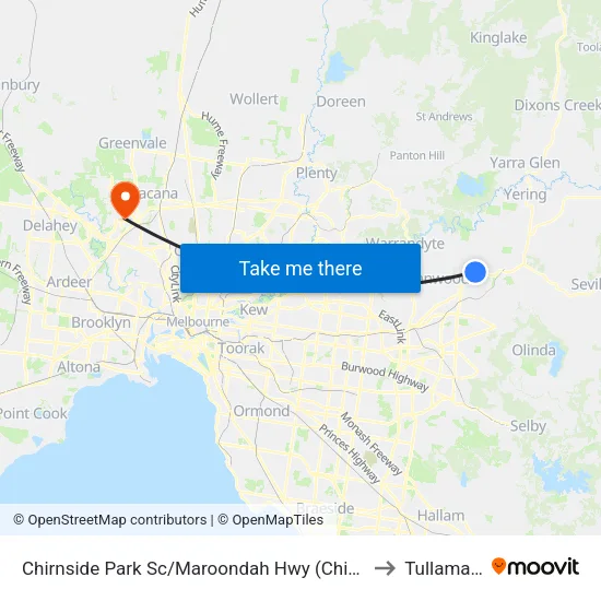 Chirnside Park Sc/Maroondah Hwy to Tullamarine map