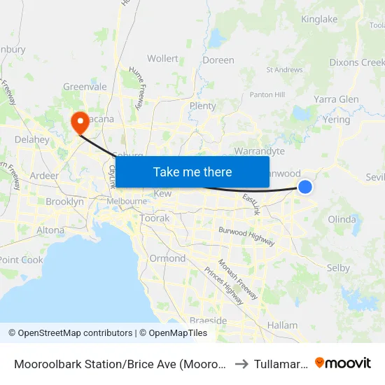 Mooroolbark Station/Brice Ave to Tullamarine map