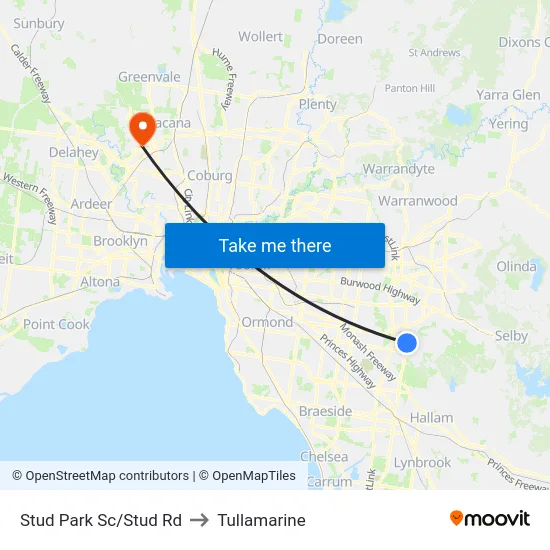 Stud Park Sc/Stud Rd to Tullamarine map
