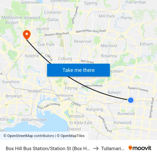 Box Hill Bus Station/Station St to Tullamarine map