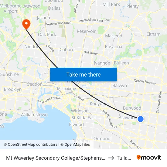 Mt Waverley Sec Col/Stephensons Rd to Tullamarine map